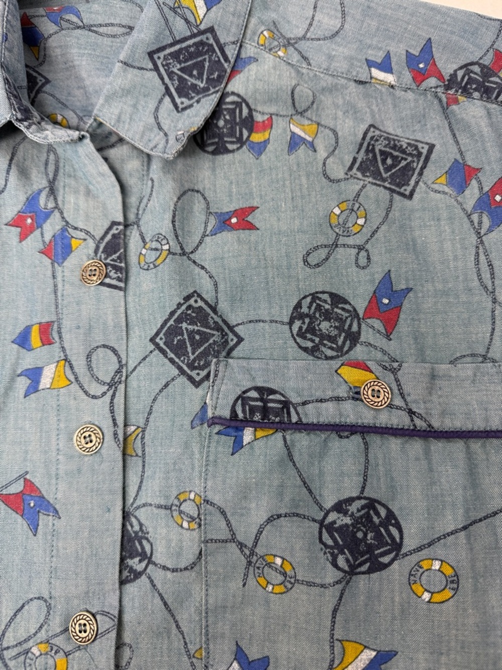 Vintage Koret City Blues Nautical Sailing Shirt 100% cotton Coastal Grandma - Picture 3 of 3
